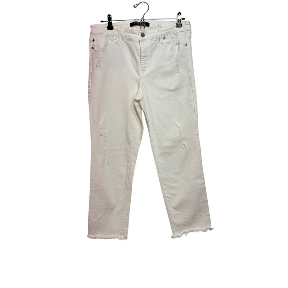 Liverpool Los Angeles jeans The Crop Straight white denim raw hem distress 8/29